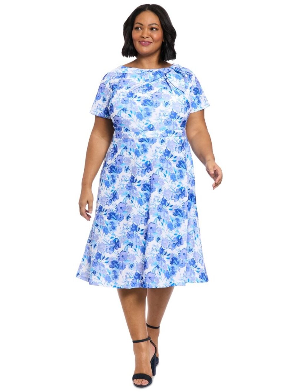 London Times Plus Size Floral-Print Bow Fit & Flare Dress Size 18W
